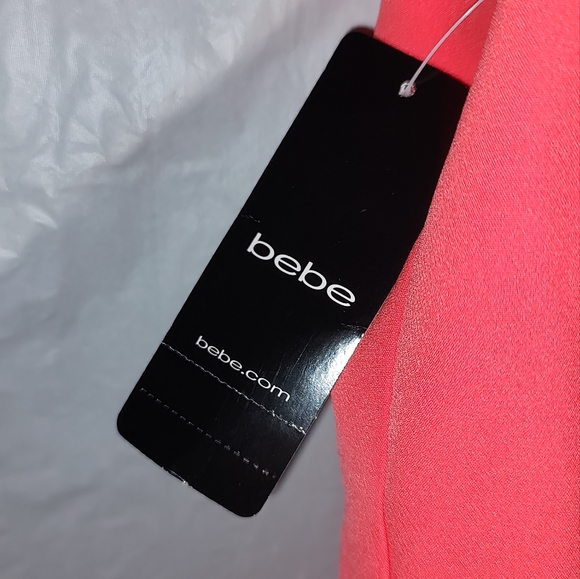 Bebe Hot Coral Romper shorts lined pockets NWT XS sleeveless - Picture 15 of 16